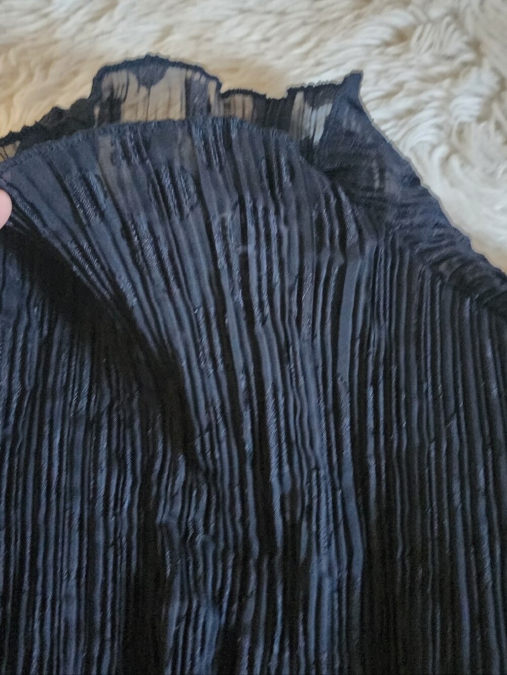 Sheer Pleated Black Sleeveless Top